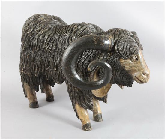 An 18th / 19th century naturalistically carved figure of a ram, L.35.5in.